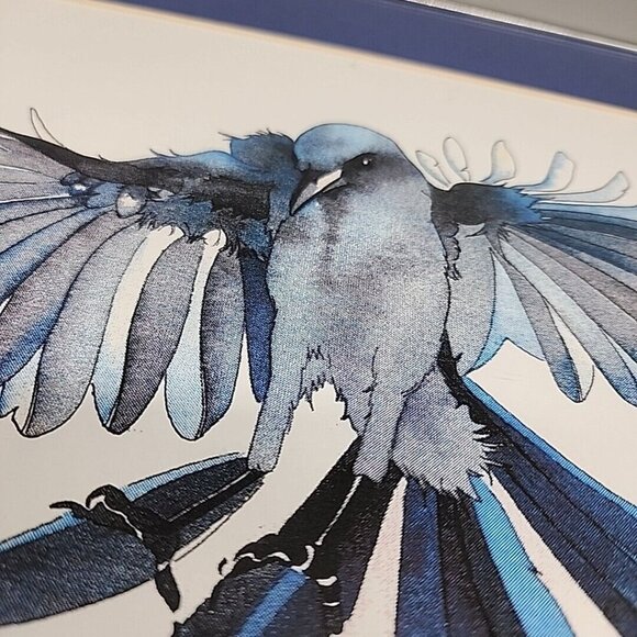 Native Blue Bird Professionally Framed Painting Signed S Towman Art 11.5x14.5 - Picture 3 of 6